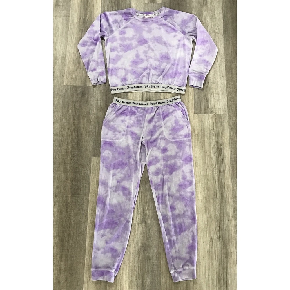 Juicy Couture Pajama 2 Pc Set Womens Small Purple Velour Jogger Sleepwear